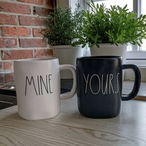 Rae Dunn Black and White 'Mine Yours' Mug Set